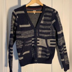 Women’s Bridge and Burn Cardigan, Blue Geometric pattern, size S